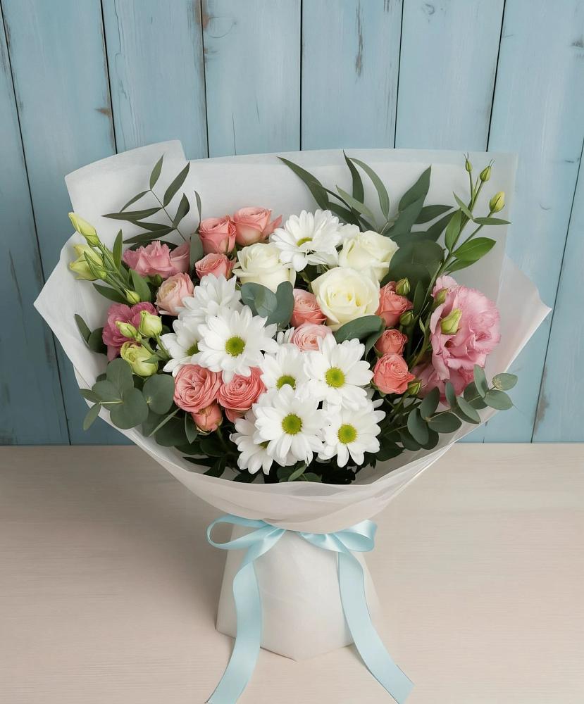 Букет цветов из: Розы, Лизиантусы и Хризантемы в Кильмези