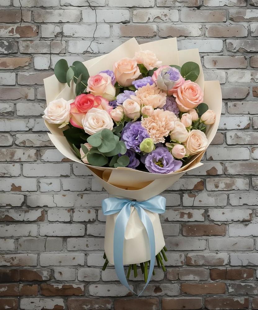 Букет цветов из: Розы, Лизиантусы и Гвоздики в Кильмези